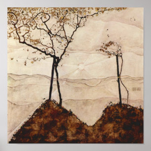Poster Autumn Sun e Árvores por Egon Schiele, Vintage Ar