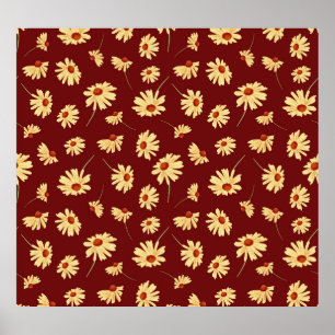 Poster Autumn Sunflower: Maroon Seamless Design