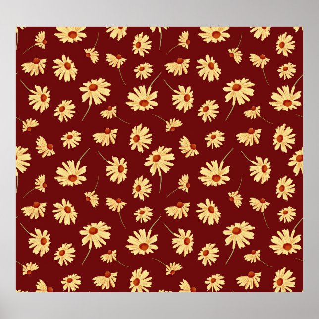 Poster Autumn Sunflower: Maroon Seamless Design (Frente)