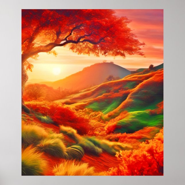 Poster Autumn Sunset Painting Art (Frente)