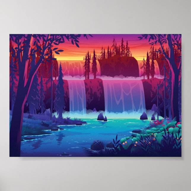 Poster Autumn Sunset Waterfall (Frente)