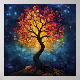Poster Autumn Tree Mosaic Geometric Radiance