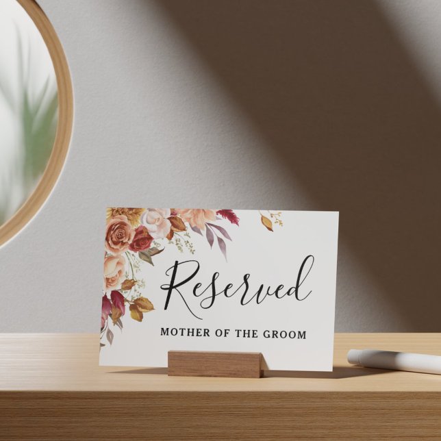 Poster Autumn Watercolor Floral Wedding Sinal Reservado (Elegant Autumn Watercolor Floral Wedding Party Supplies)