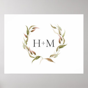 Poster Autumn Watercolor Laurel Wreath e Monogramas
