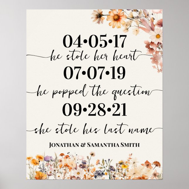 Poster Autumn Wildflower Best Day Casamento Data Sim Dia (Frente)