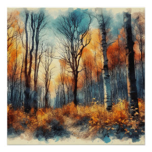 Pôster Autumn Woods In Abstrato - AI - Trabalho de arte