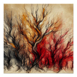 Pôster Autumn Woods No Abstrato 2 - AI - Trabalho de arte