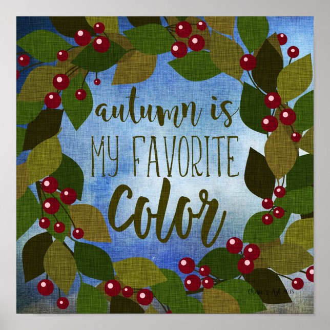 Poster Autumn Wreath com as Berries Vermelhas | Cor Favor (Frente)