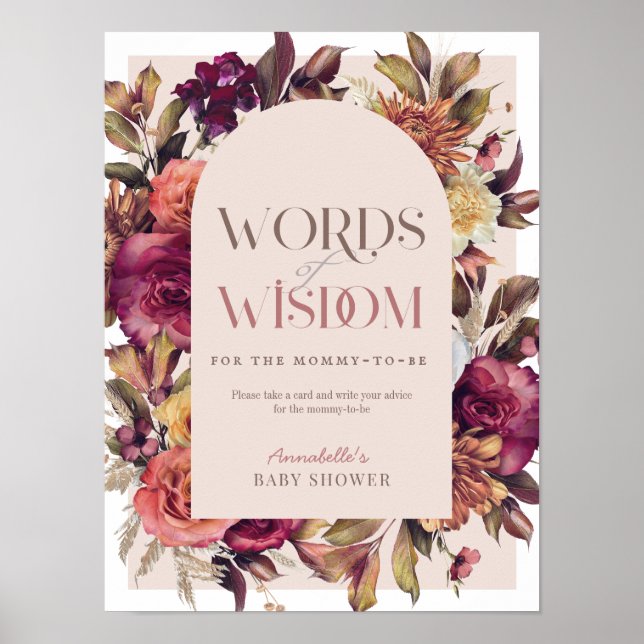 Poster Autumn Wreath Words of Wisdom Advice Chá de fralda (Frente)