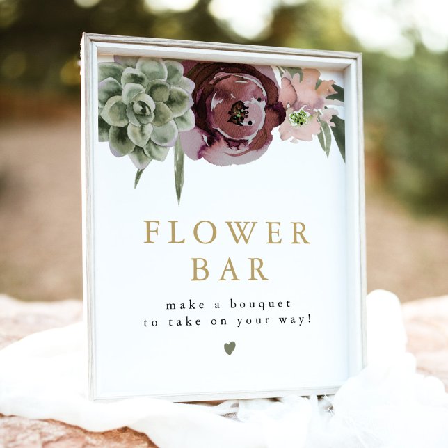 Poster AVA Boho Burgundy - Sinal de Bar de Flor Suculto (Criador carregado)