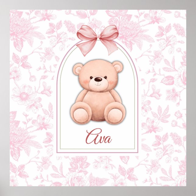 Poster Ava | Design de Enfermeiro de Urso Rosa Personaliz (Frente)