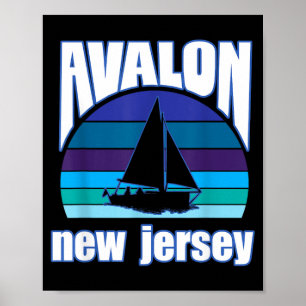 Poster Avalon NJ Com Velero Para Verão Praia Oceano