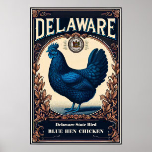 Poster Ave de Estado Delaware - Vintage Galinha Azul Hen