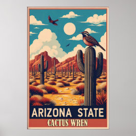 Poster Ave do Estado do Arizona - Cactus Wren Vintage
