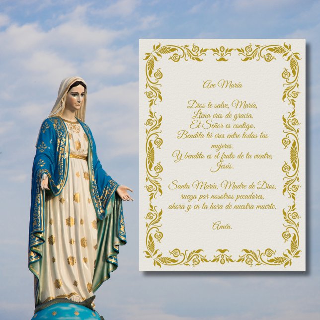 Poster Ave María Elegant Off-White and Gold Botanicals Po (Criador carregado)