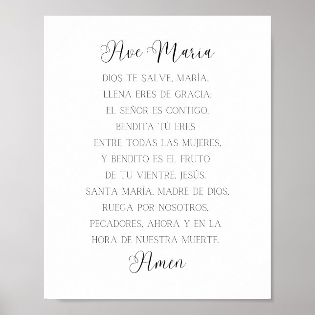 Poster Ave Maria Prayer Espanhola (Frente)