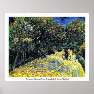 Poster Avenida com as árvores de castanha de florescênc