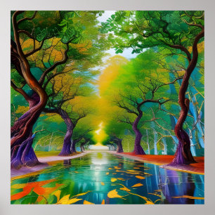 Poster Avenida das folhas de outono das árvores