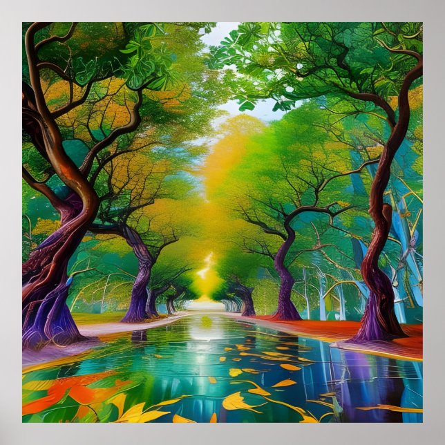 Poster Avenida das folhas de outono das árvores (Frente)