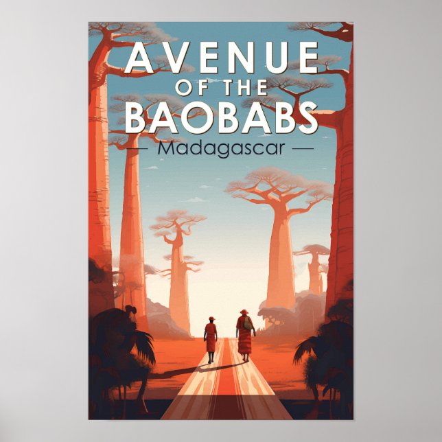 Poster Avenida dos Baobás Madagascar Arte Vintage (Frente)