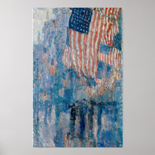 Poster Avenida na Chuva, Pintura das Bandeiras Americanas