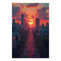 Avenida Pôr do Sol Dourado – Poster de Paisagem Ur