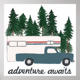 Poster Aventura Aguarda Camping Camper Art