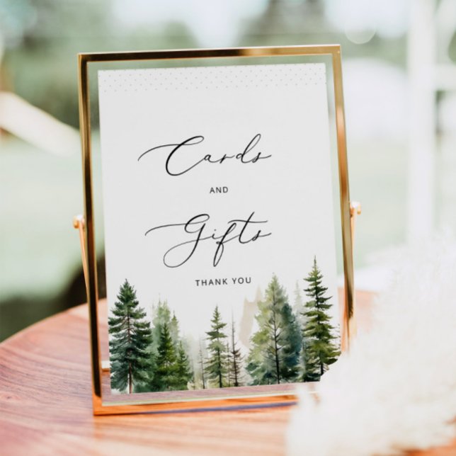 Poster Aventura aguarda cartões de pinheiros e presentes (Criador carregado)