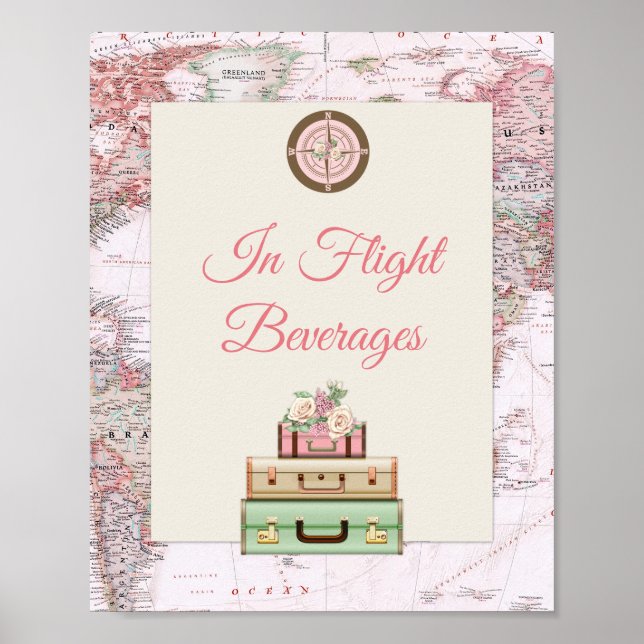 Poster Aventura aguarda o mapa mundial do Viagem, Rosas c (Frente)