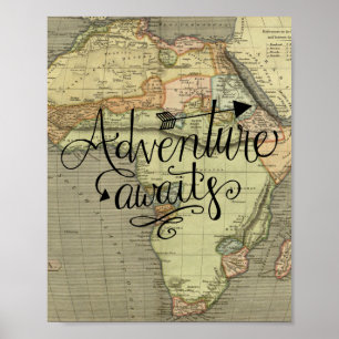 Poster Aventura aguarda o velho mapa mundial
