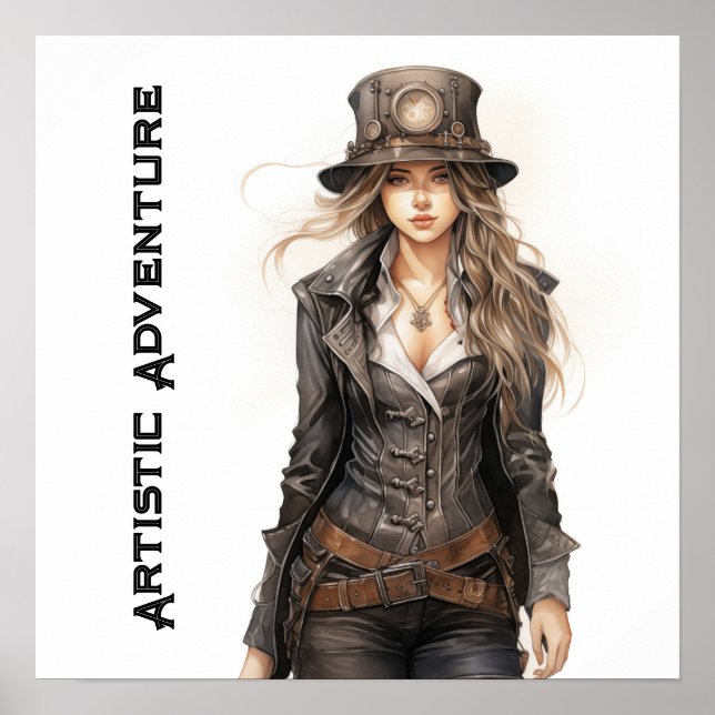Poster Aventura Artística Steampunk Young Woman Vintage (Frente)