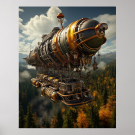 Poster Aventura Automática Steampunk Zeppelin sobre a Flo