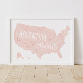 Poster Aventura Cor-de-Rosa Espera por Nós Mapa Decoração