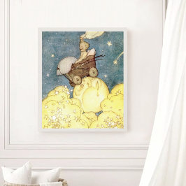 Poster Aventura de Bebê Vintage com Lua e Estrelas