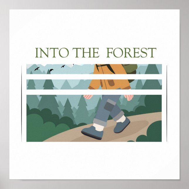 Poster Aventura de caminhada na floresta – Design de expl (Frente)