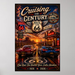 Poster Aventura de Cruzeiro Centenário da Rota 66 Arte de