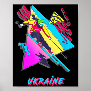 Poster Aventura de esqui na Ucrânia com estilo gráfico de