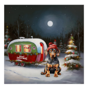 Pôster Aventura de Natal da Caravana Doberman de Inverno