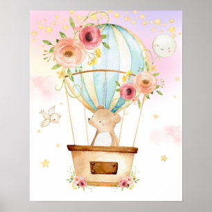 Poster Aventura de Urso Cubo de Balão de Ar Quente, Flor