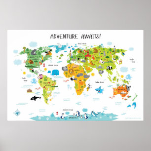 Poster Aventura Espera Mapa Mundial Decoração de Berçário