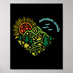 Poster Aventura Espera Montanhas Sol Camping Hiking Mulhe