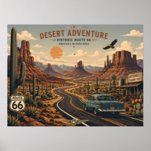 Poster Aventura no Deserto da Rota 66 Histórica