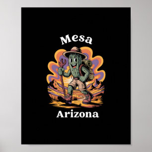 Poster Aventura Retro Mesa Arizona Trilha de Hiking Cactu