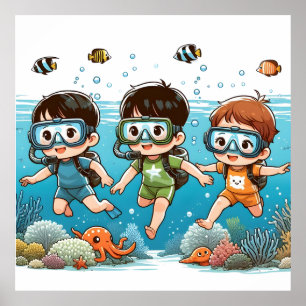 Poster Aventura Subaquática com Amigos