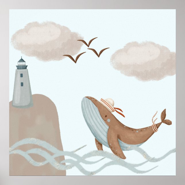 Poster Aventuras de Baleia - Arte Costeira Infantil Impre (Frente)