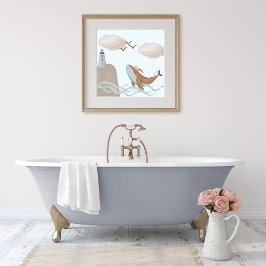 Poster Aventuras de Baleia - Arte Costeira para Crianças 