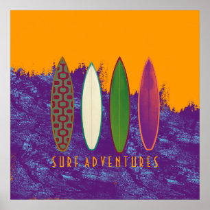 Poster aventuras de surf, decoração de praia