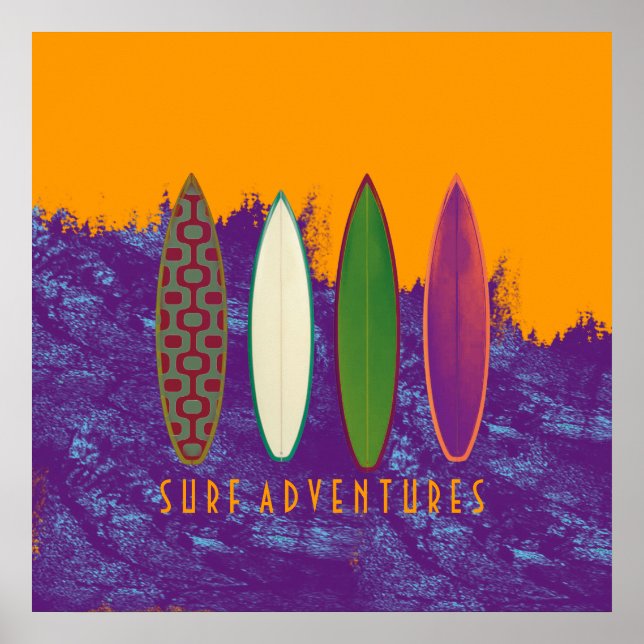 Poster aventuras de surf, decoração de praia (Frente)