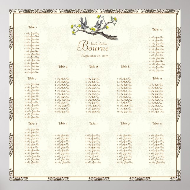 Pôster Aves Amarelas e Vintage Vintage (Frente)