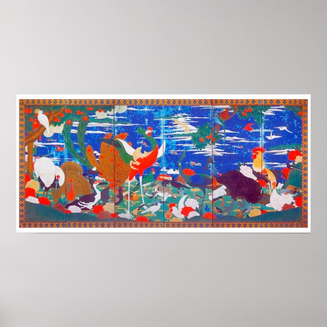 Poster Aves, Animais e Plantas Flores (Esquerda) Jacuchu (Frente)